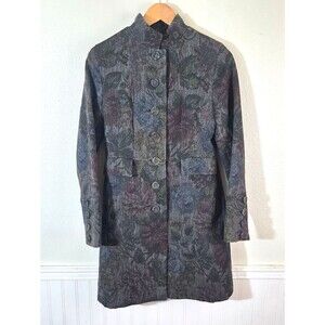 Express Floral Tapestry Long Jacket Womens 6 Button Front Lined Career Coat